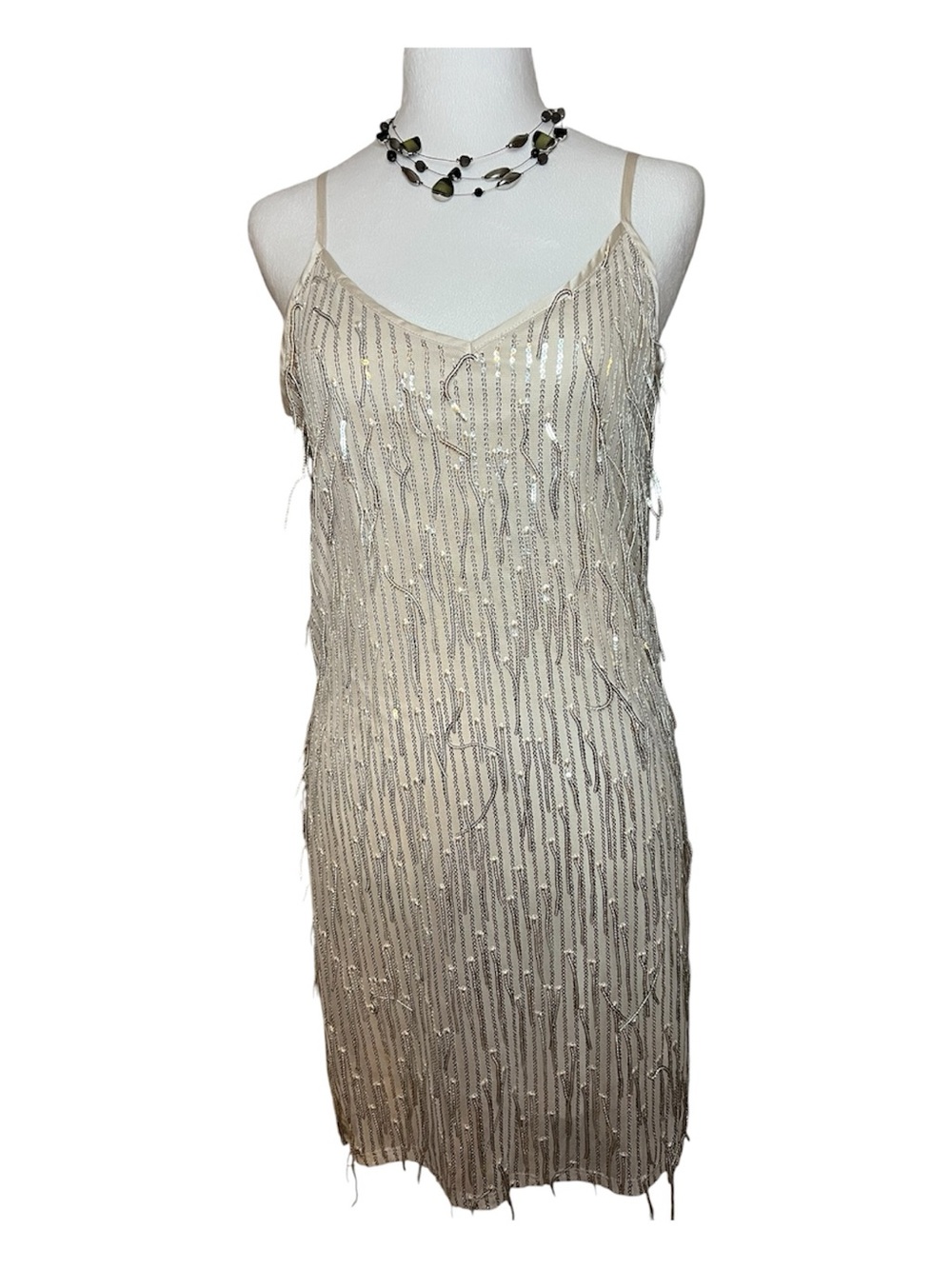 NWT Only Beige Sequin Fringe Mini Dress Medium
